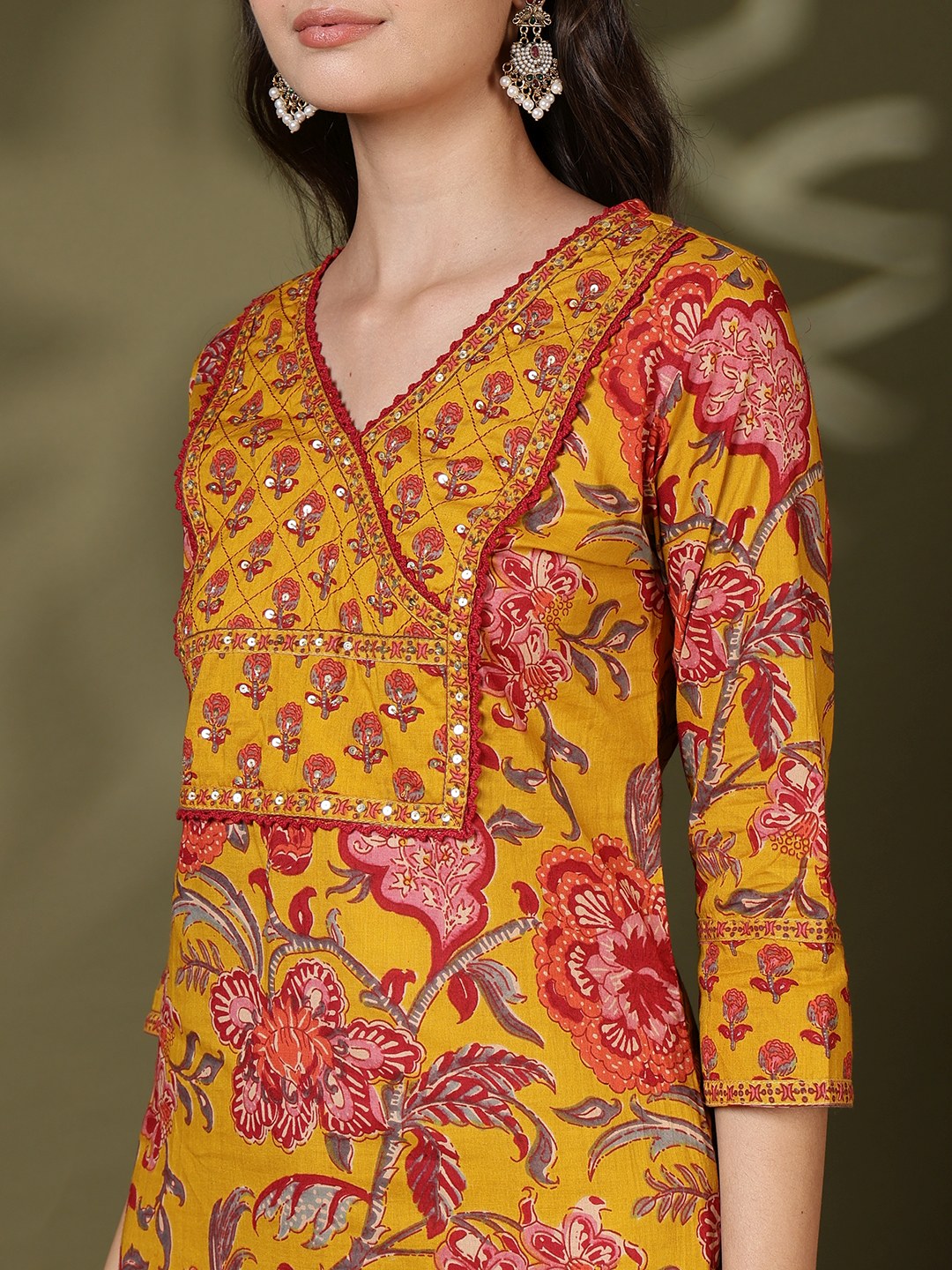 Printed Cotton Blend Kurta With Pant &amp; Dupatta