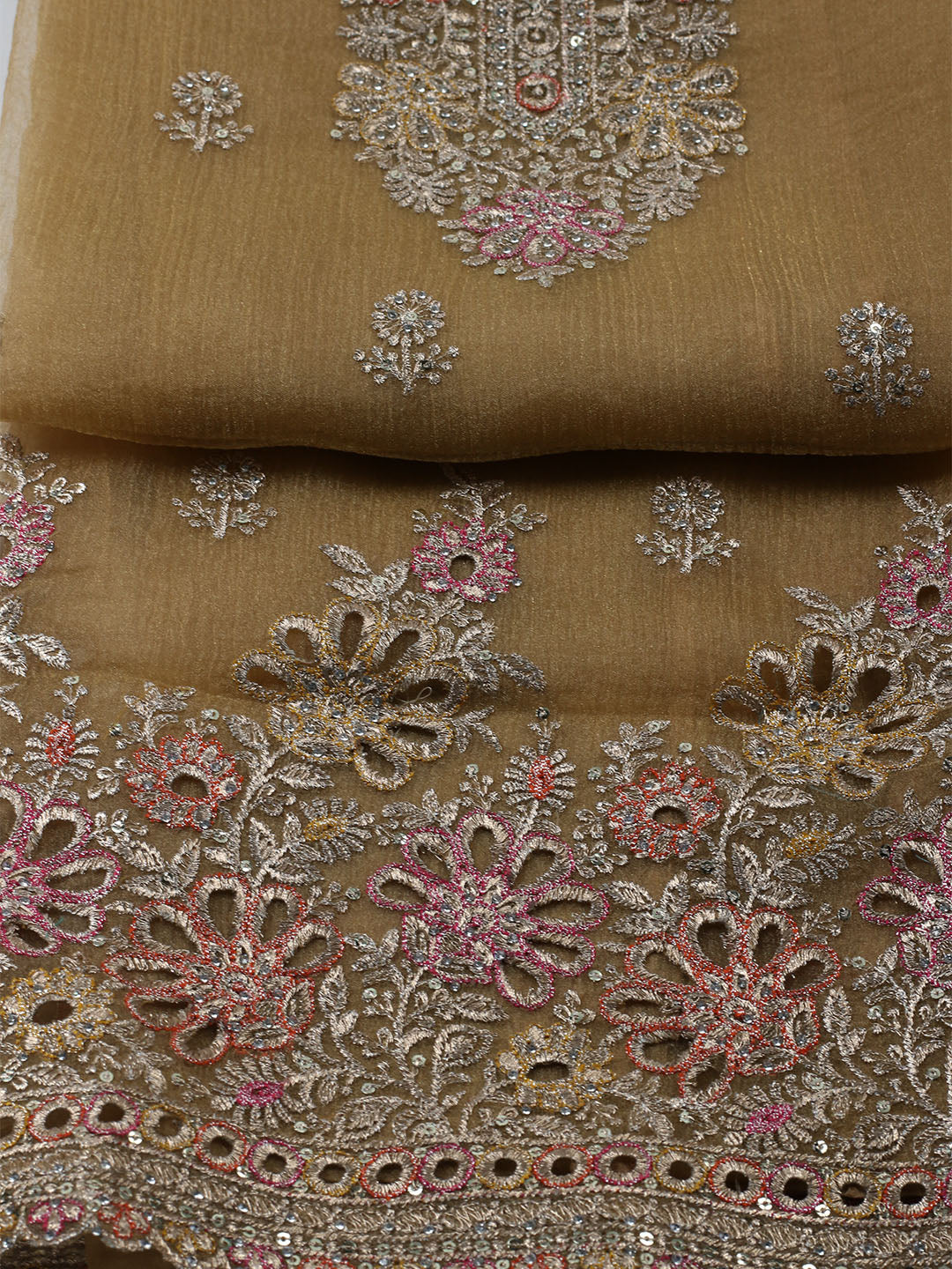 Embroidered Organza Unstitched Suit With Dupatta