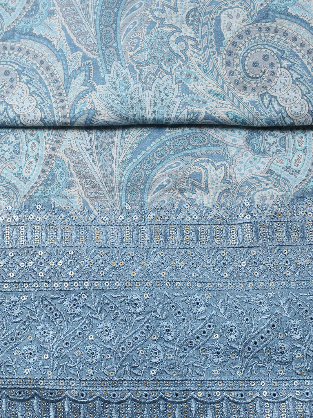 Embroidered Chanderi Unstitched Suit With Pant &amp; Dupatta