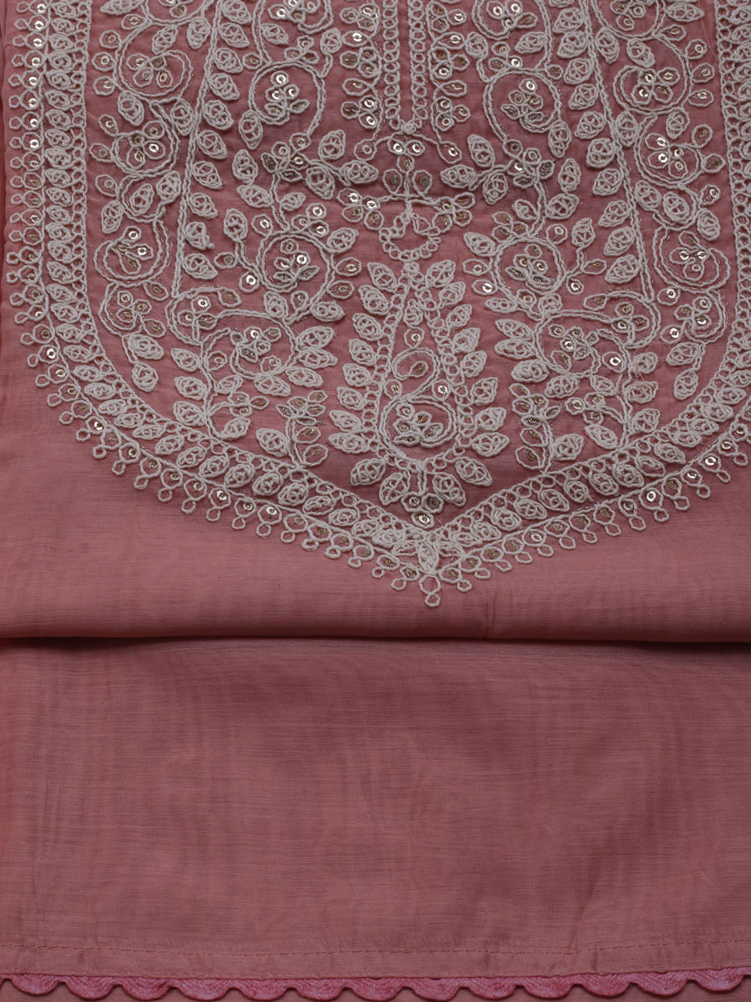 Neck Embroidered Chanderi Unstitched Suit With Dupatta
