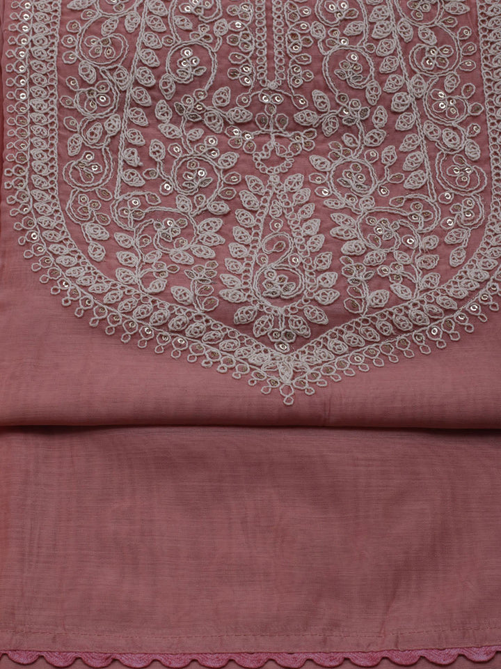 Neck Embroidered Chanderi Unstitched Suit With Dupatta