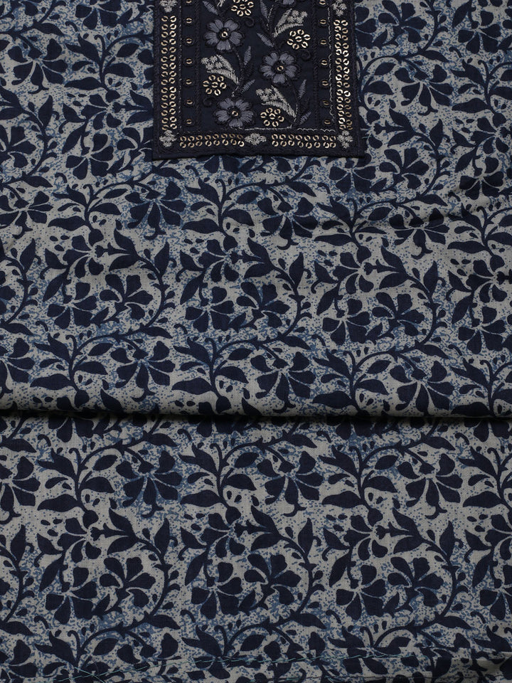 Printed Cotton Blend Unstitched Suit With Dupatta