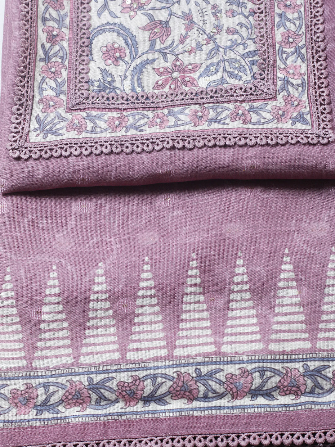 Embroidered Cotton Blend Unstitched Suit With Pant &amp; Dupatta