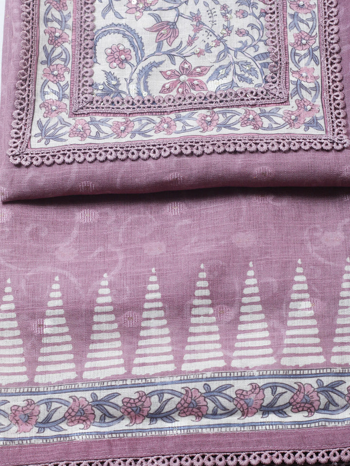 Embroidered Cotton Blend Unstitched Suit With Pant &amp; Dupatta