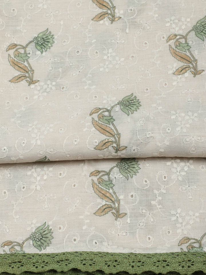 Embroidered Cotton Blend Unstitched Suit With Pant &amp; Dupatta
