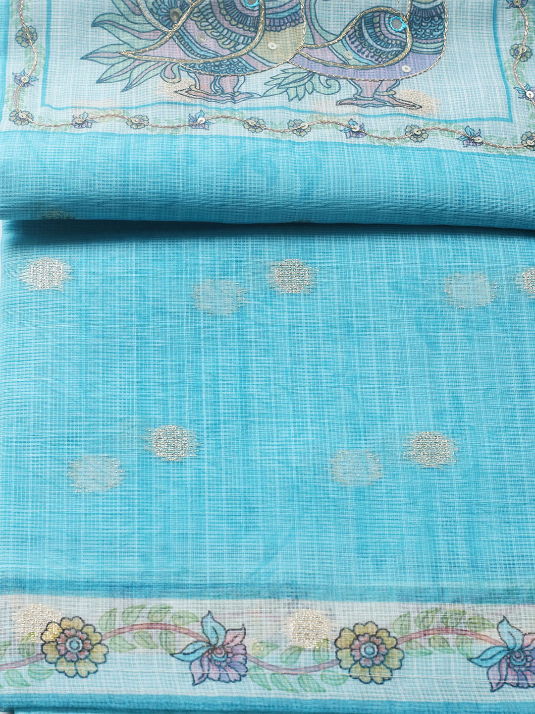 Embroidered Cotton Blend Unstitched Suit With Pant &amp; Dupatta