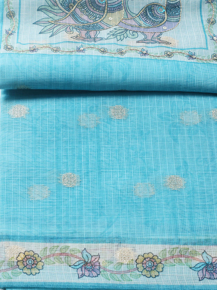 Embroidered Cotton Blend Unstitched Suit With Pant &amp; Dupatta