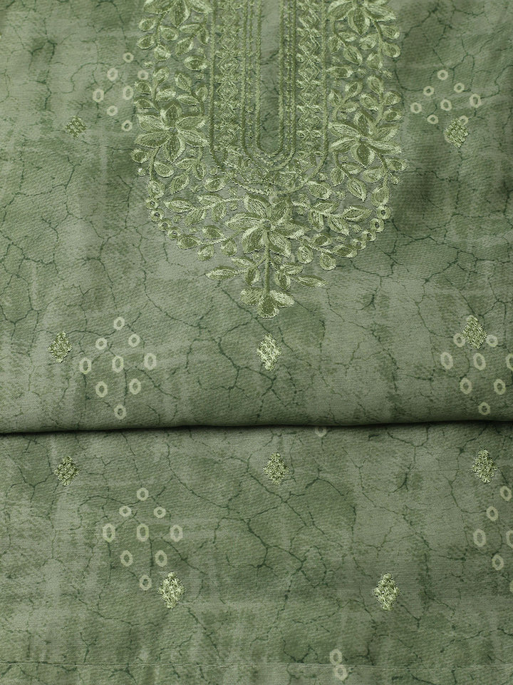 Printed Chanderi Unstitched Suit With Pant &amp; Dupatta