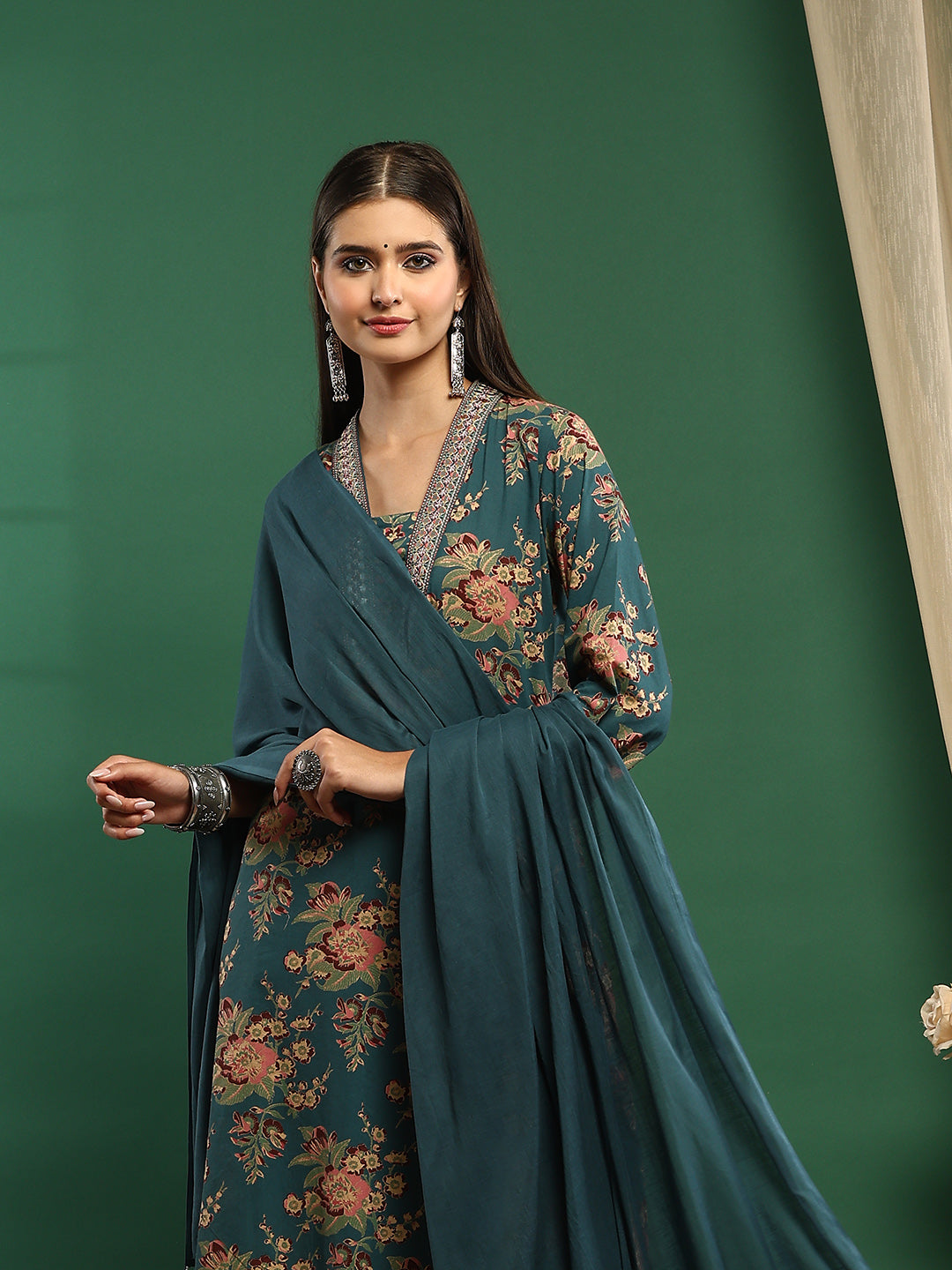 Printed Cotton Blend Kurta With Pant &amp; Dupatta