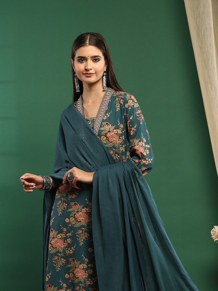 Printed Cotton Blend Kurta With Pant &amp; Dupatta