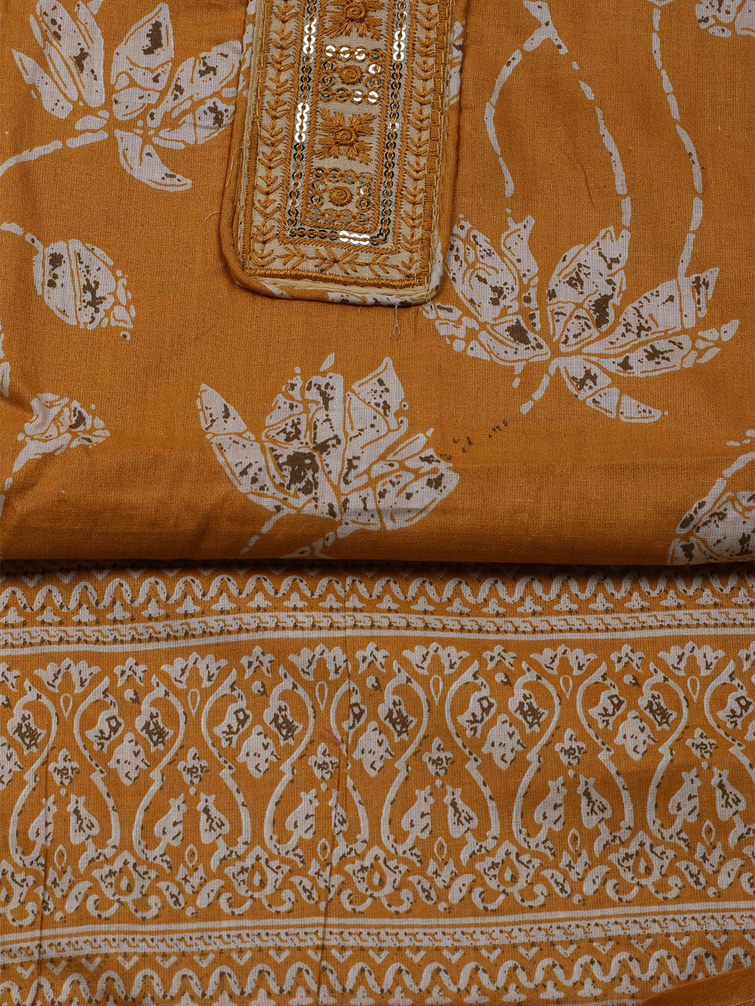 Printed Cotton Blend Unstitched Suit With Dupatta