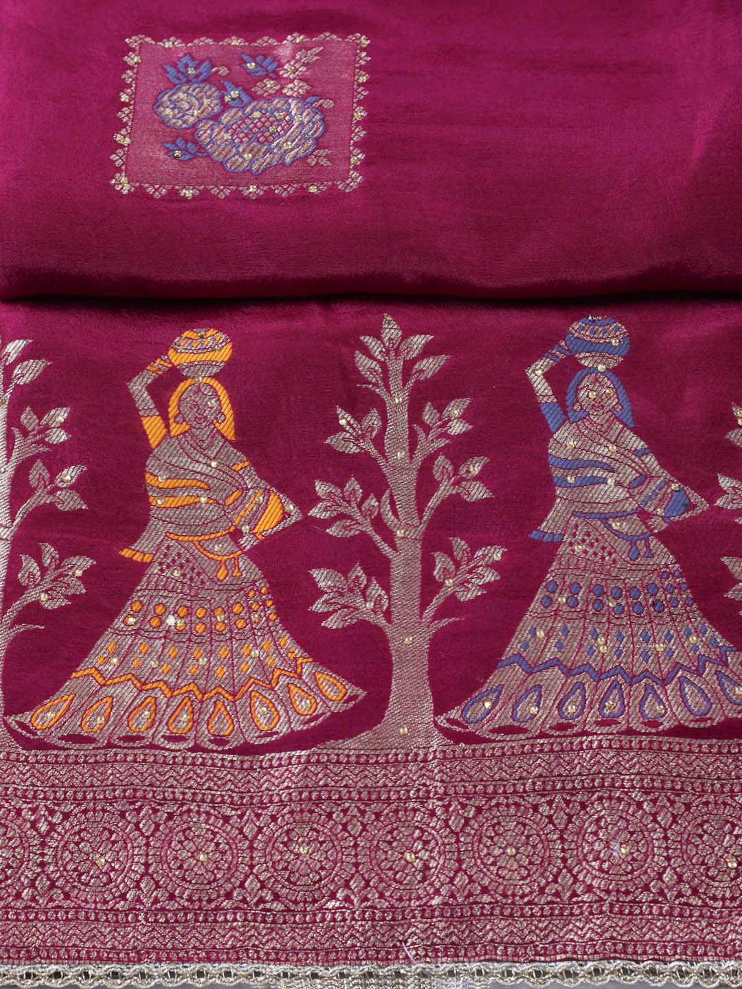 Woven Design Chanderi Unstitched Suit With Pant &amp; Dupatta