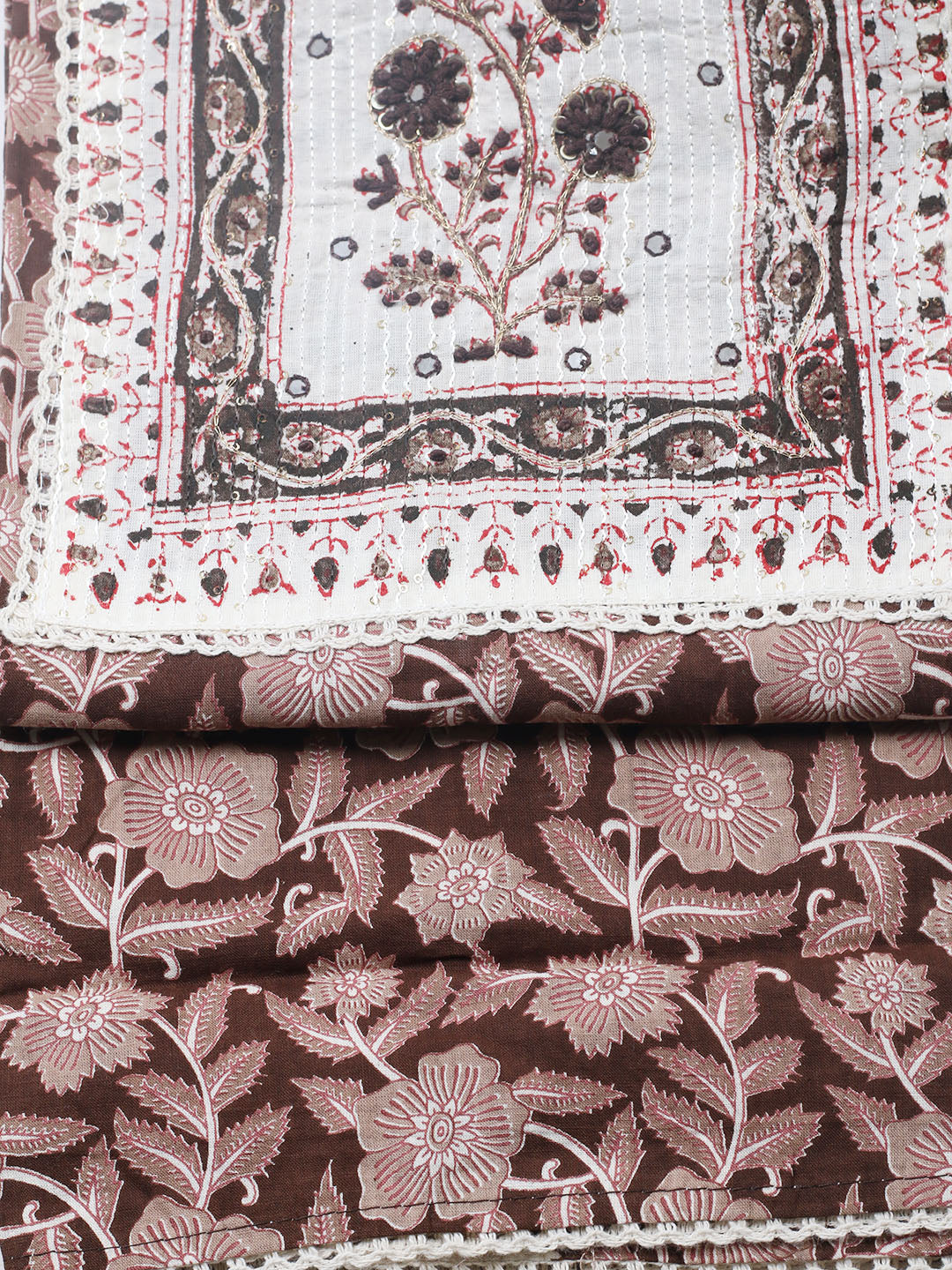 Embroidered Cotton Blend Unstitched Suit With Pant &amp; Dupatta