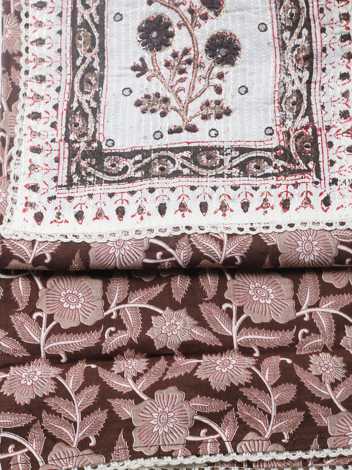 Embroidered Cotton Blend Unstitched Suit With Pant &amp; Dupatta