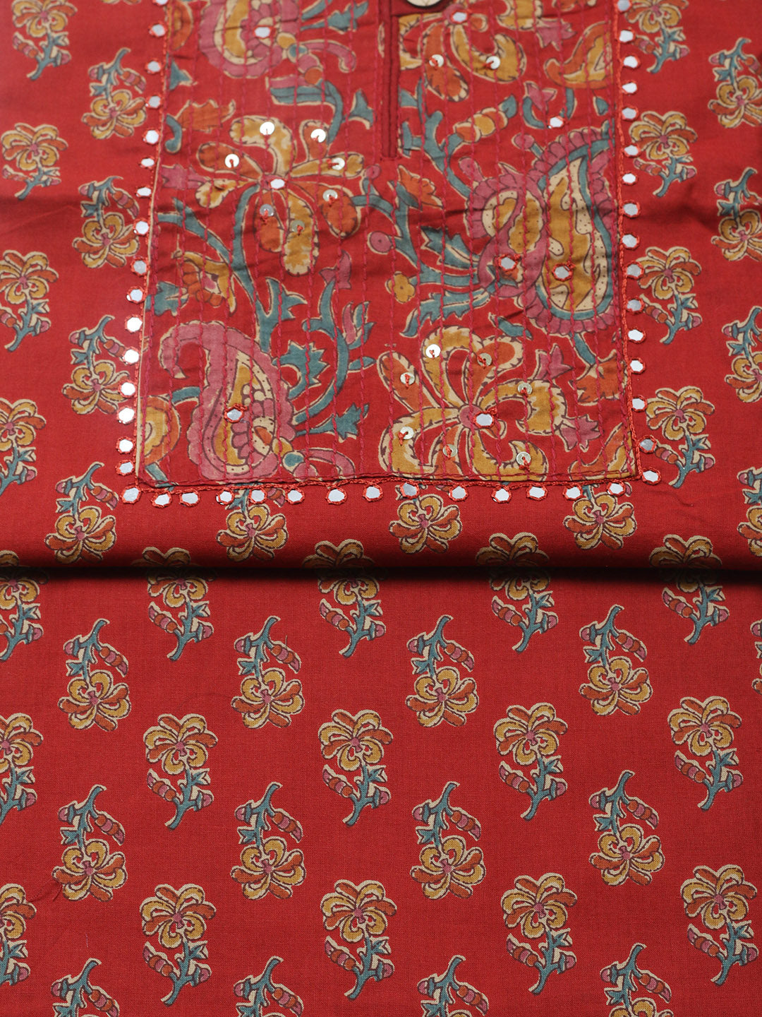 Embroidered Cotton Blend Unstitched Suit With Pant &amp; Dupatta