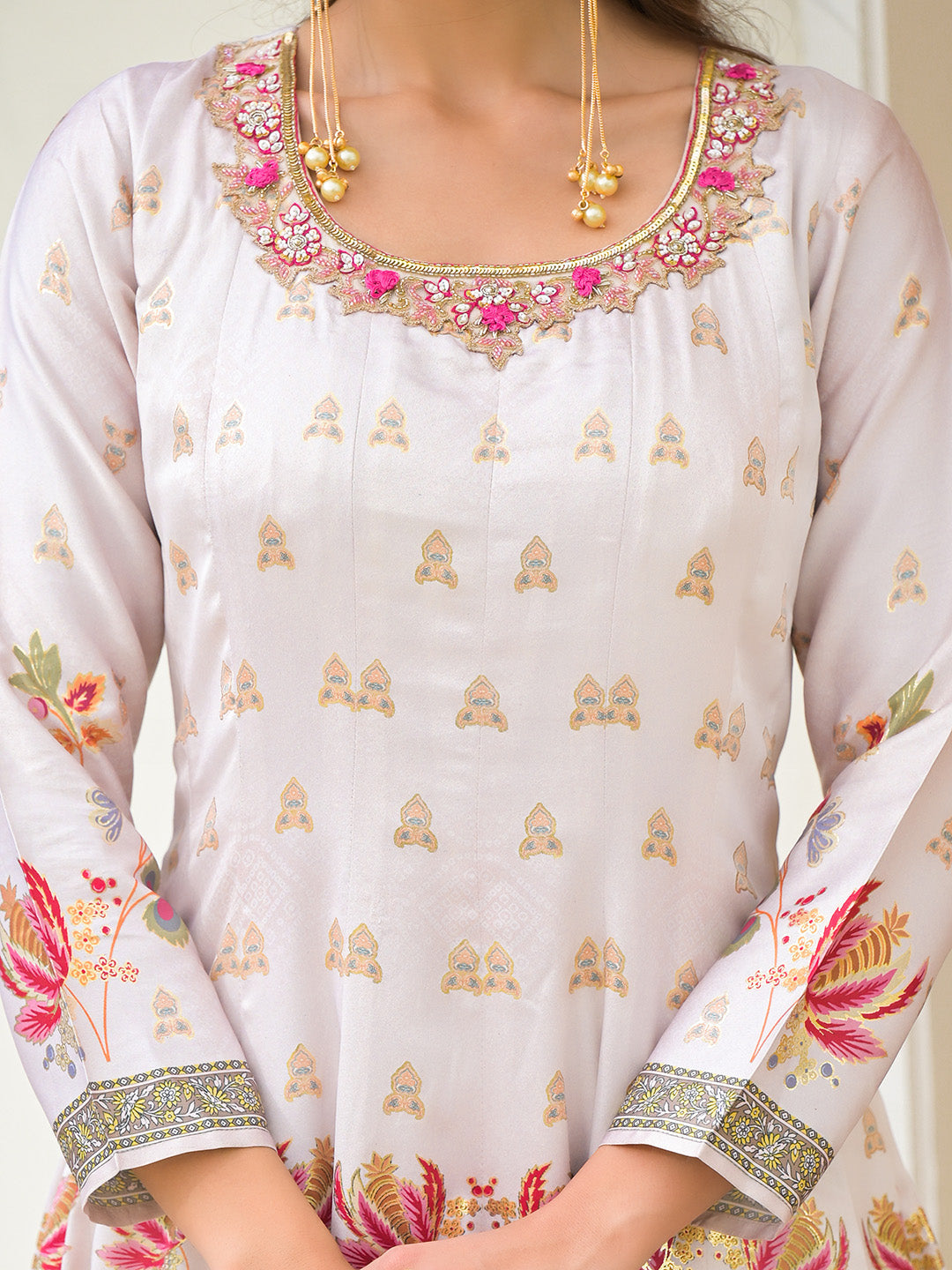 Embroidered Art Silk Kurta With Pant &amp; Dupatta