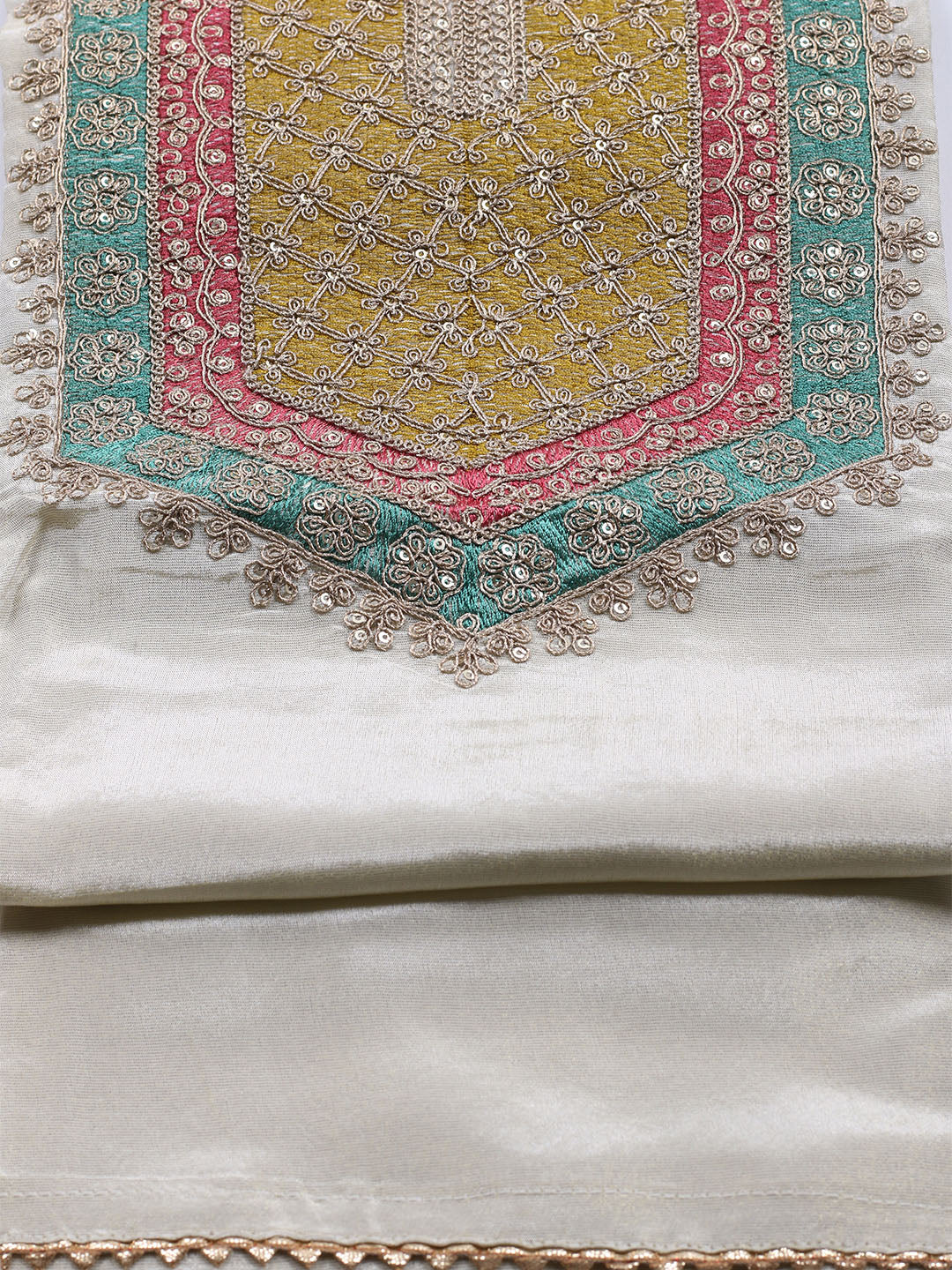 Neck Embroidered Tissue Unstitched Suit Piece With Dupatta