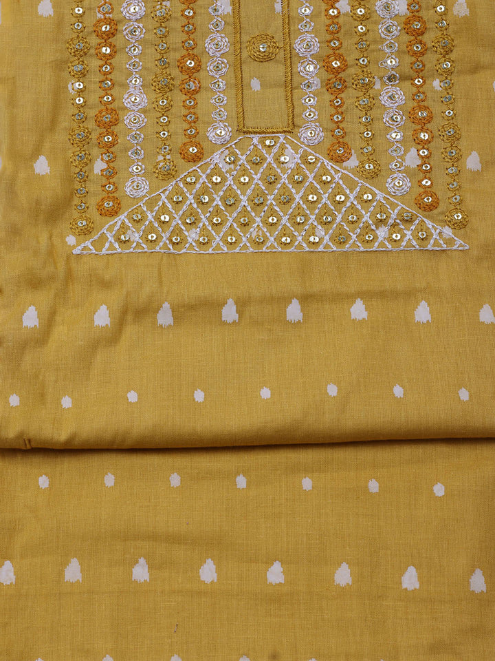 Neck Embroidered Cotton Blend Unstitched Suit With Dupatta