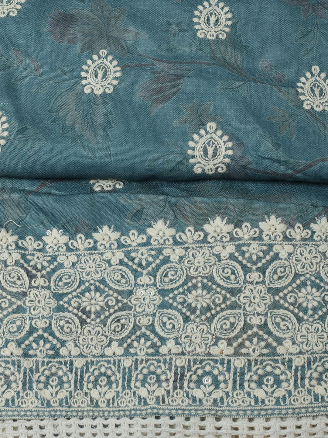 Embroidered Cotton Unstitched Suit With Pant &amp; Dupatta