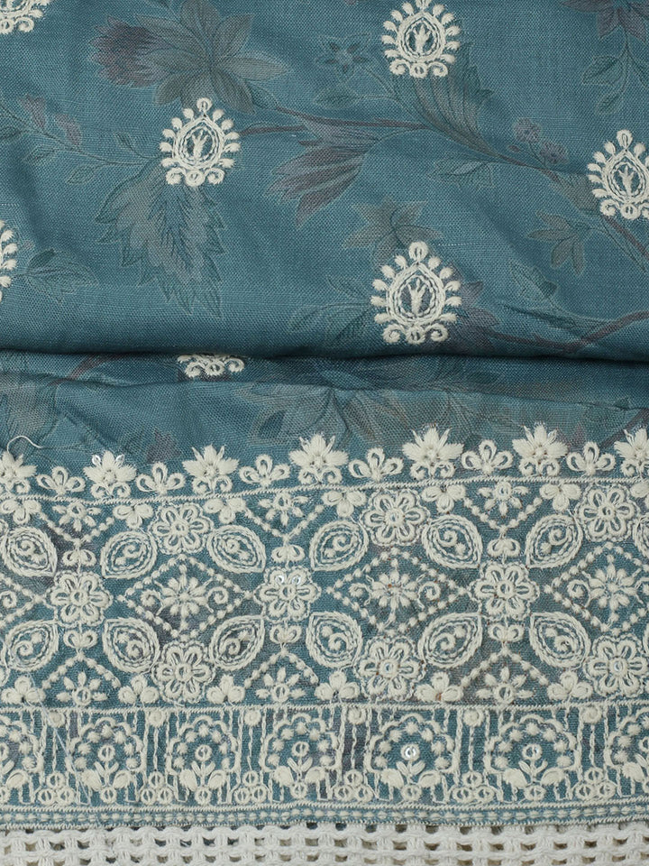 Embroidered Cotton Unstitched Suit With Pant &amp; Dupatta