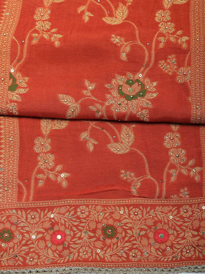 Woven Design Chanderi Unstitched Suit With Pant &amp; Dupatta