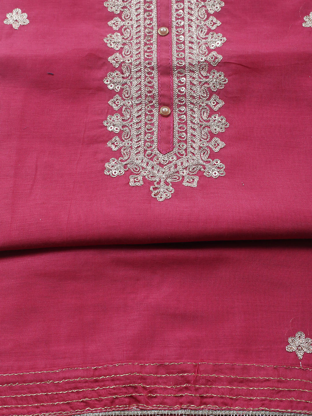 Embroidered Chanderi Unstitched Suit With Pant &amp; Dupatta