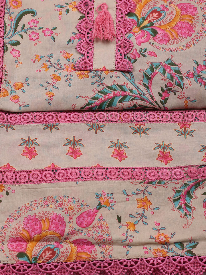 Embroidered Cotton Blend Unstitched Suit With Pant &amp; Dupatta