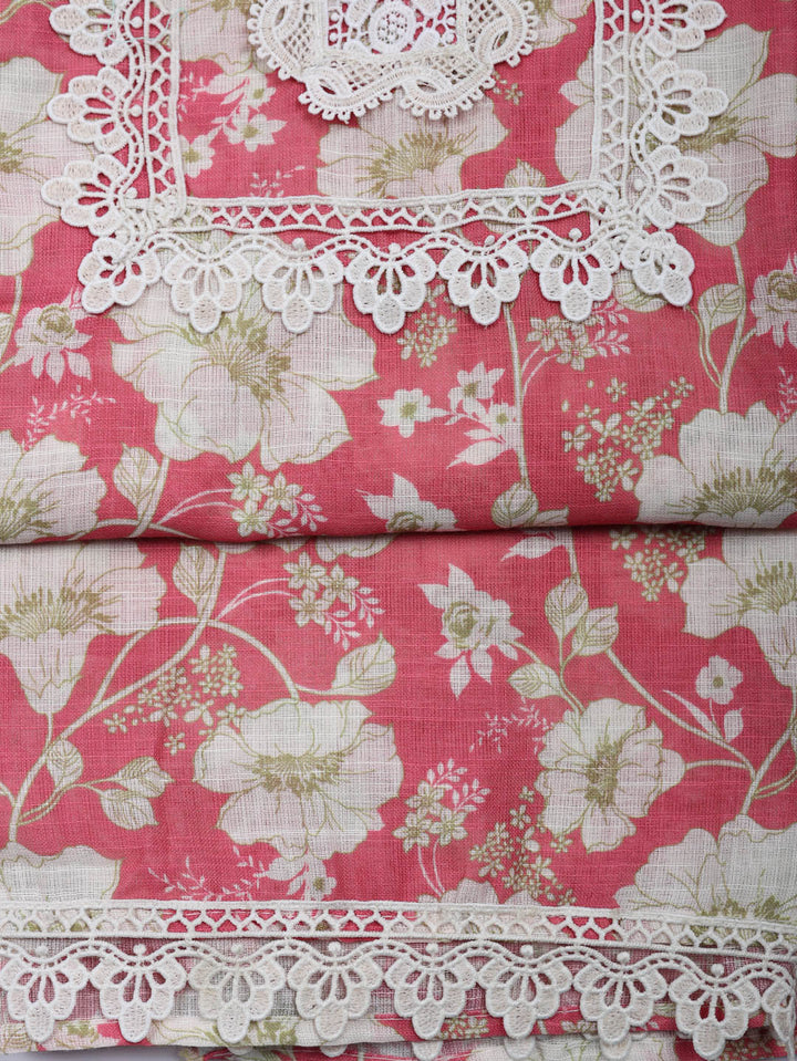 Embroidered Linen Blend Unstitched Suit With Pant &amp; Dupatta