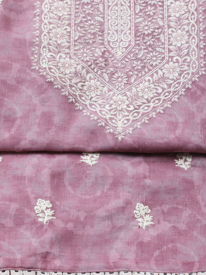 Embroidered Linen Blend Unstitched Suit With Pant Dupatta