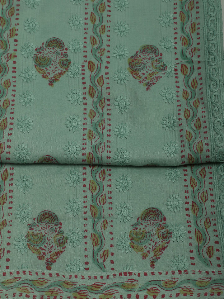 Printed Cotton Unstitched Suit With Pant &amp; Dupatta