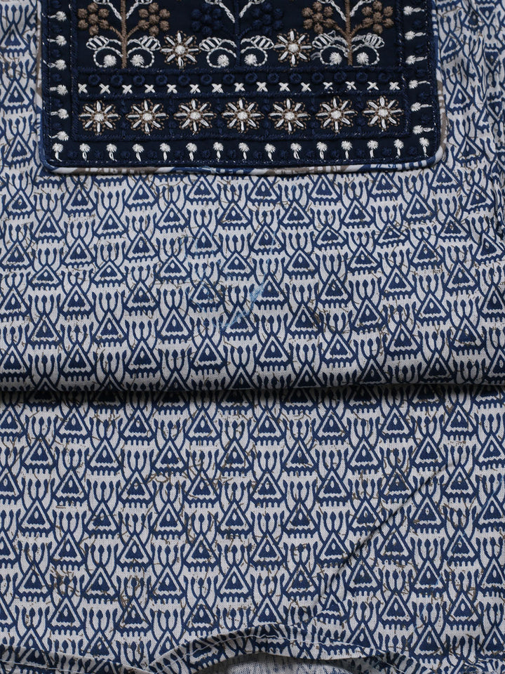 Printed Cotton Blend Unstitched Suit With Dupatta