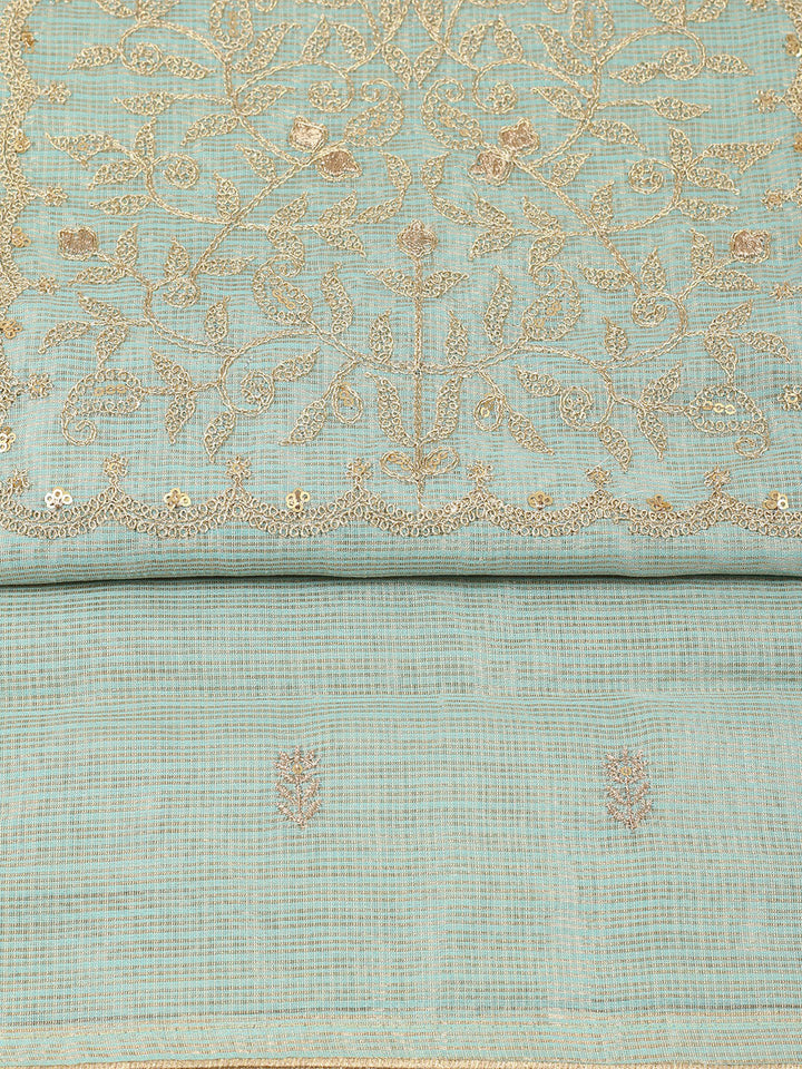 Embroidered Tissue Unstitched Suit With Pant &amp; Dupatta