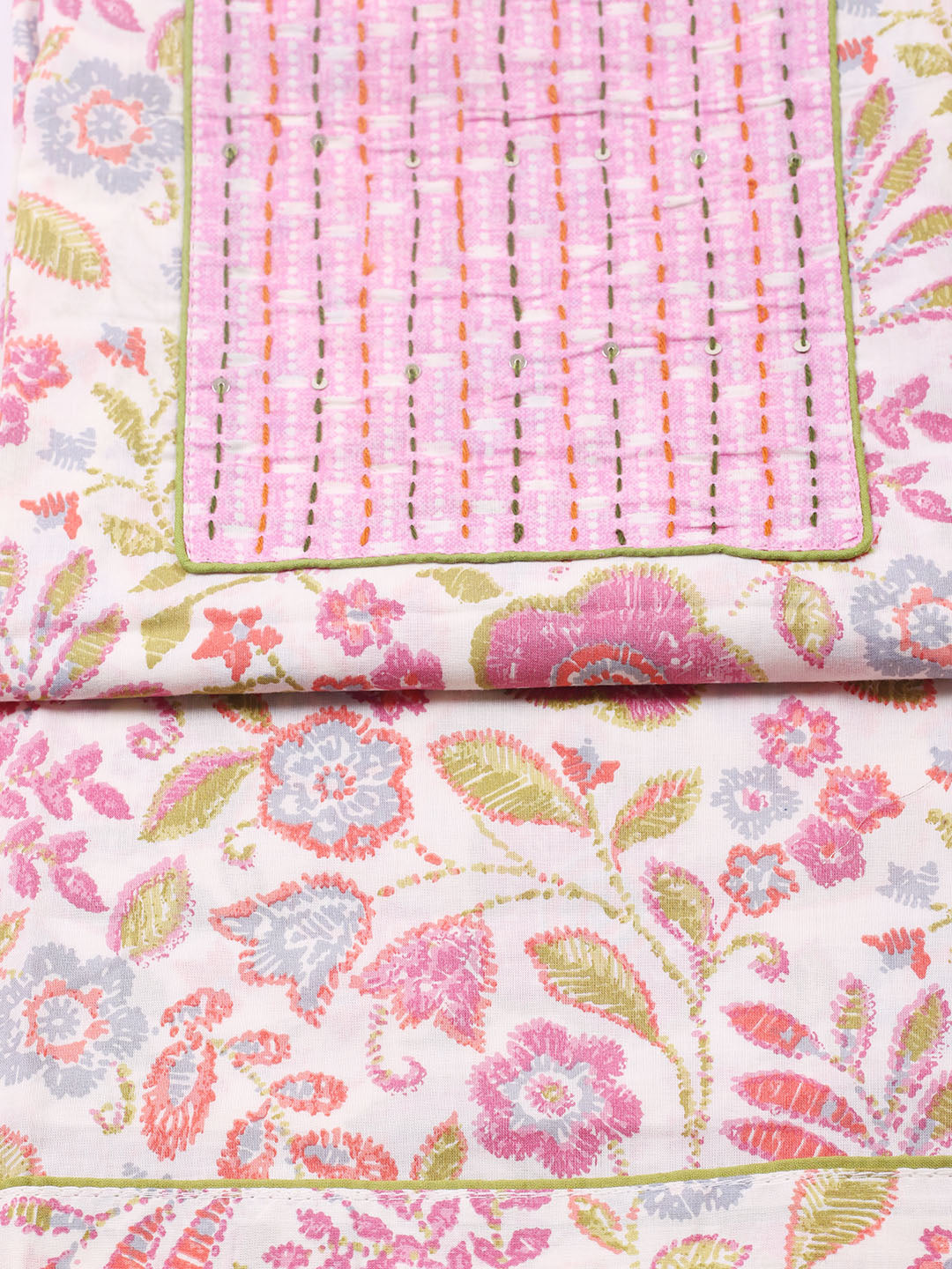 Printed Cotton Blend Unstitched Suit With Pant &amp; Dupatta