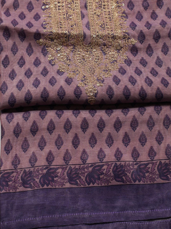 Neck Embroidery Chanderi Unstitched Suit Piece With Dupatta