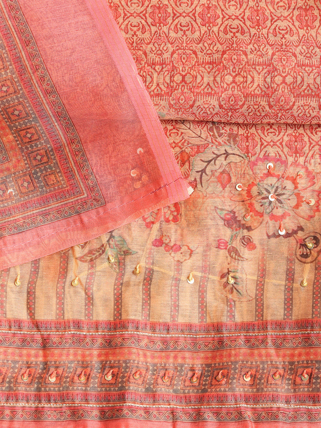 Printed Booti Chanderi Unstitched Suit With Dupatta