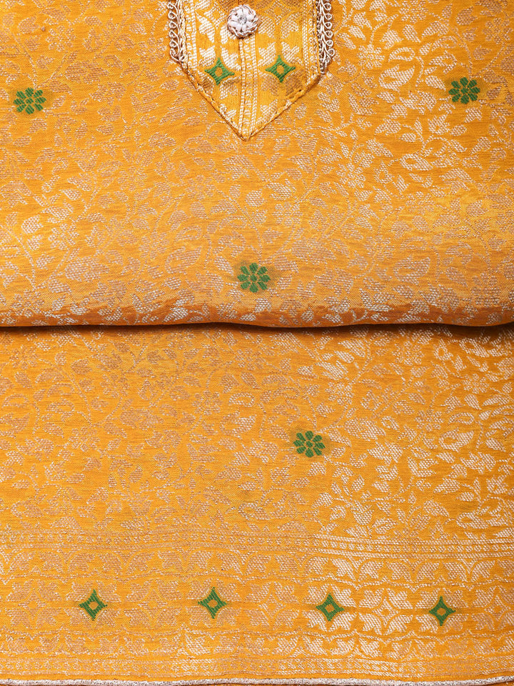 Embroidered Chanderi Unstitched Suit With Pant &amp; Dupatta