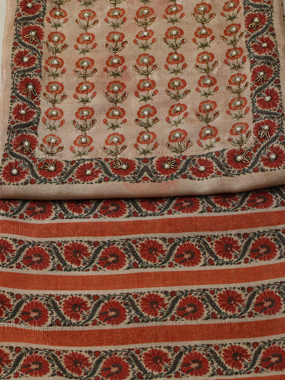 Embroidered Tussar Unstitched Suit With Pant &amp; Dupatta