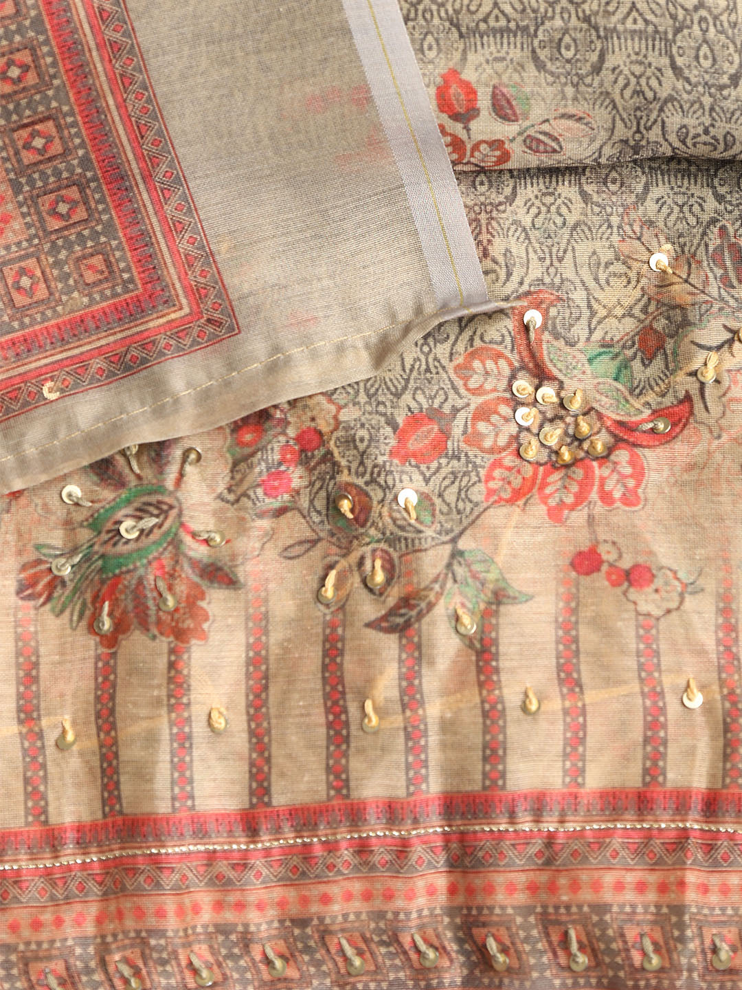 Printed Booti Chanderi Unstitched Suit With Dupatta