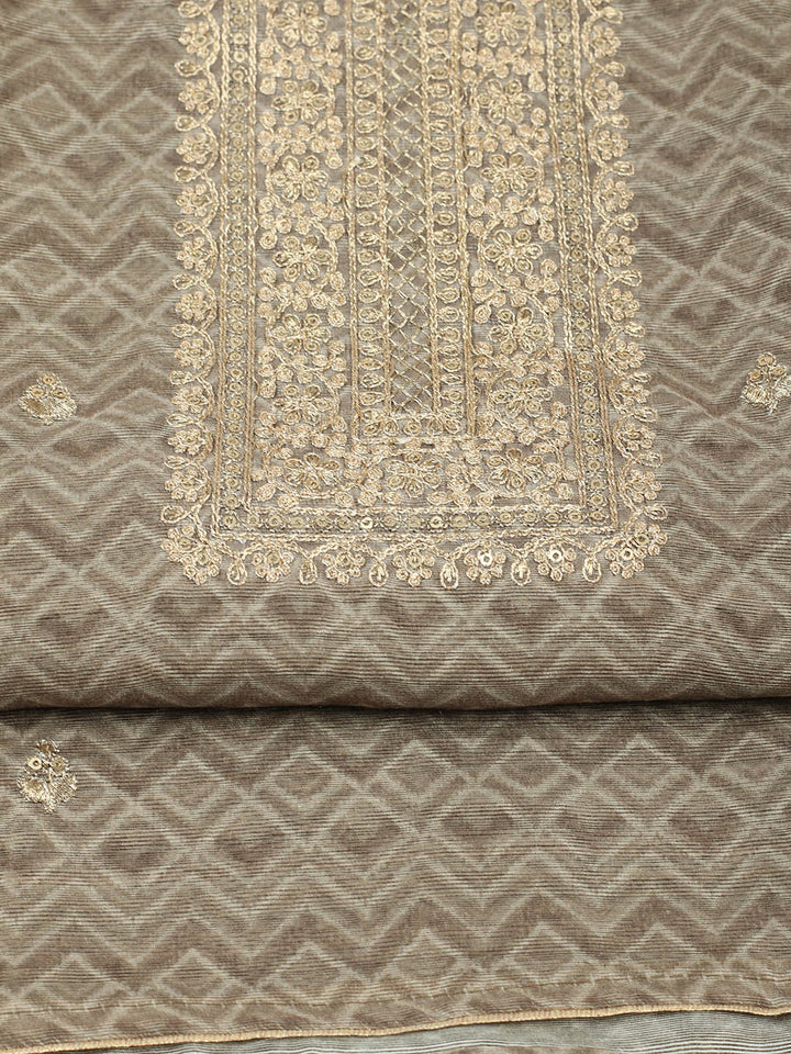 Embroidered Chanderi Unstitched Suit With Pant &amp; Dupatta
