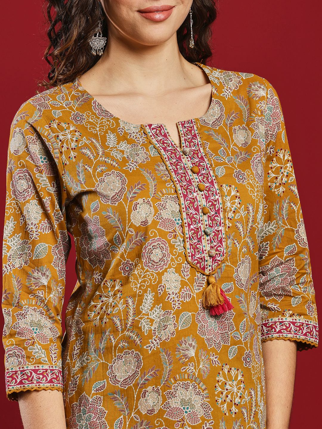 Printed Cotton Kurta With Pant &amp; Dupatta