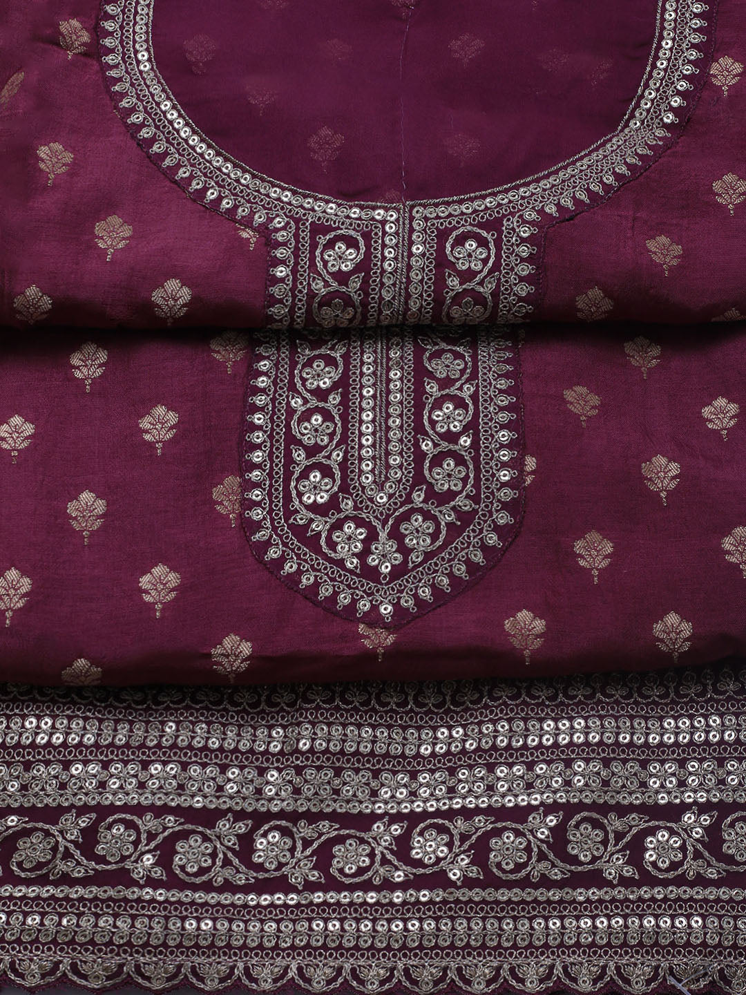 Embroidered Art Silk Unstitched Suit Piece With Dupatta