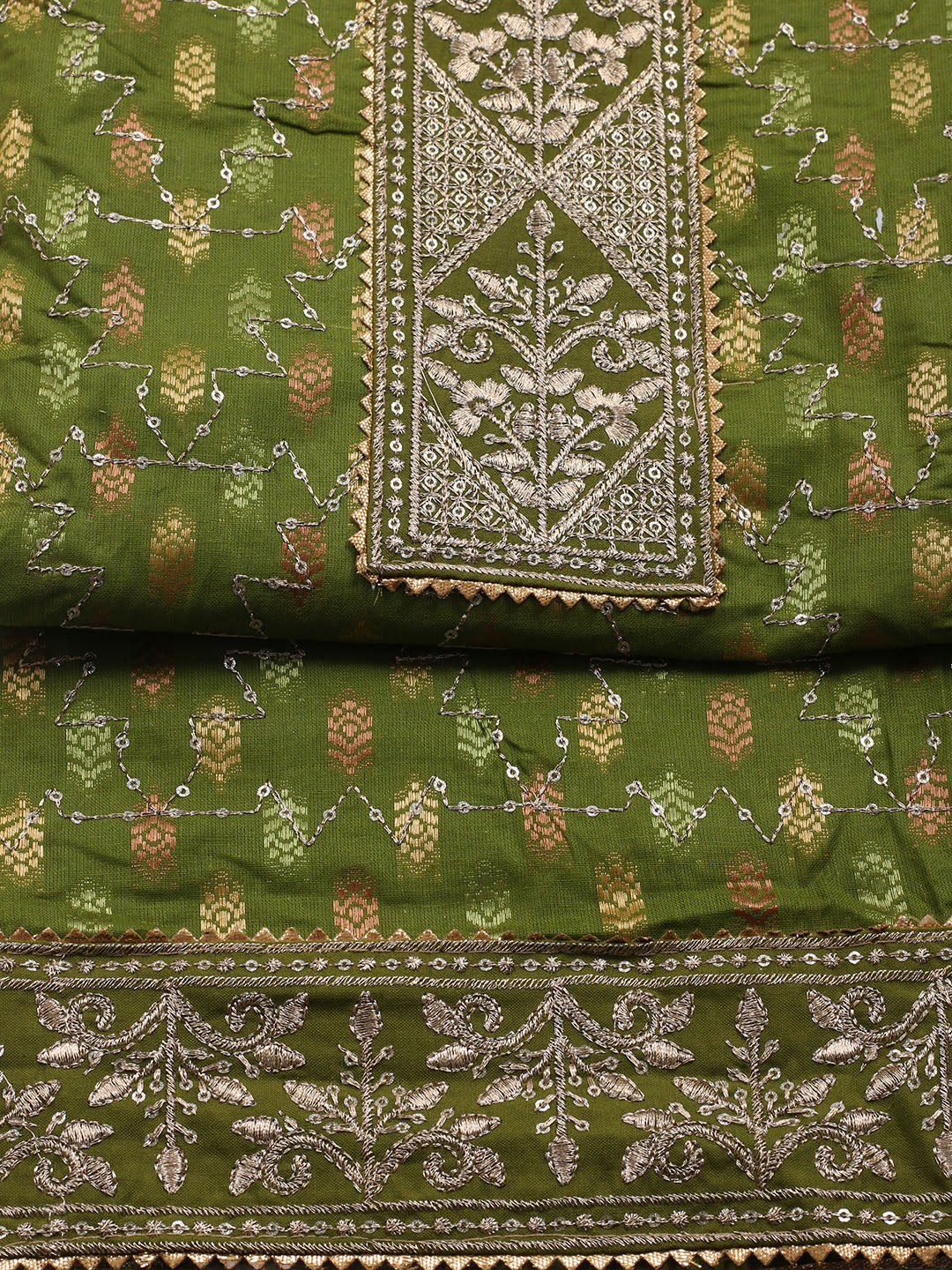 Neck Embroidered Cotton Blend Unstitched Suit With Dupatta