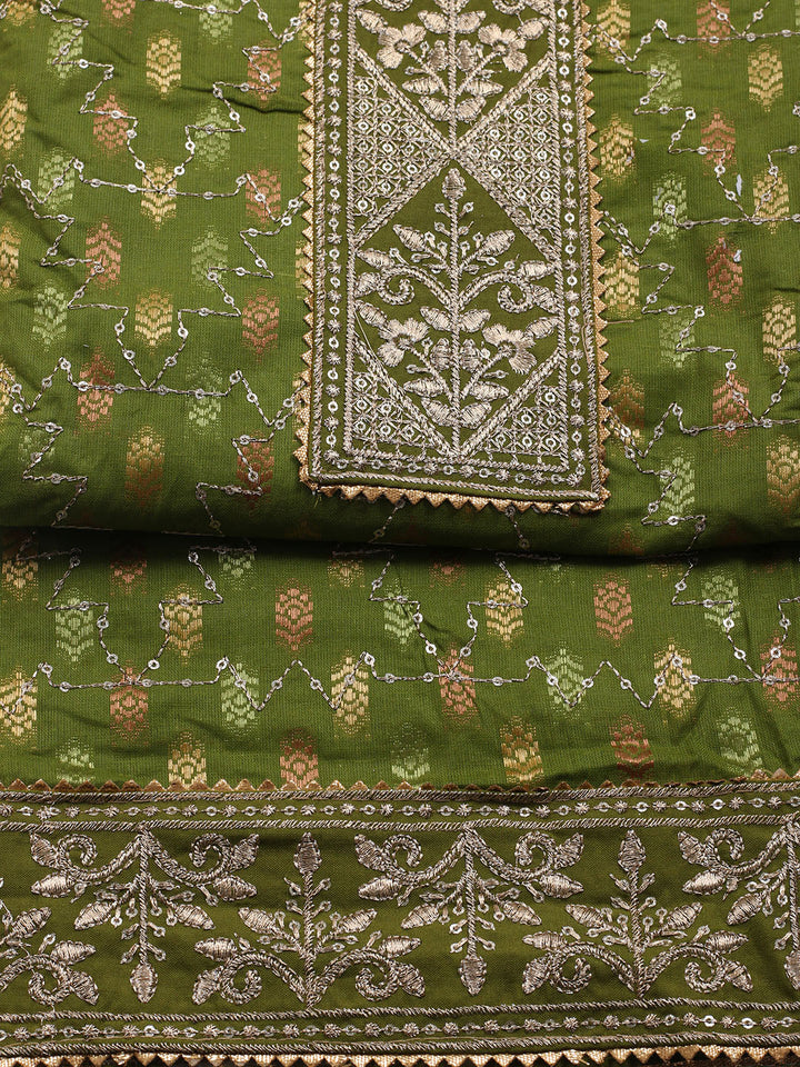 Neck Embroidered Cotton Blend Unstitched Suit With Dupatta