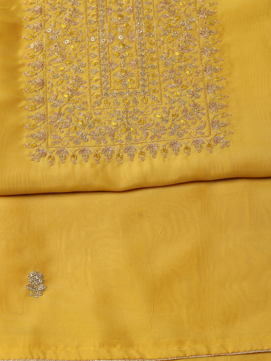 Embroidered Chanderi Unstitched Suit With Pant &amp; Dupatta