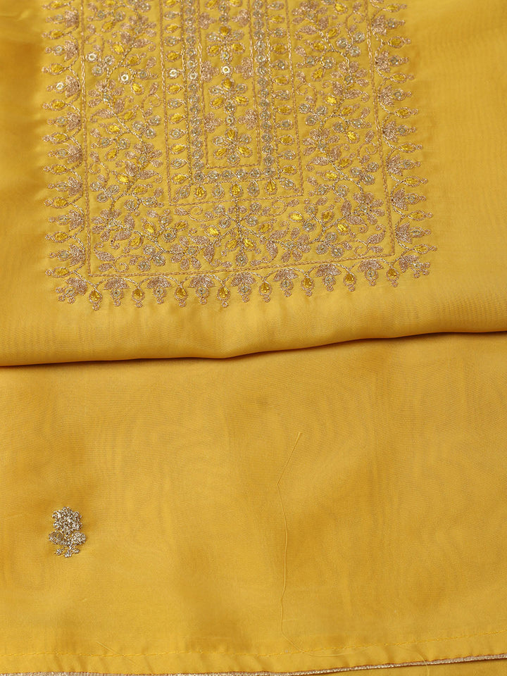 Embroidered Chanderi Unstitched Suit With Pant &amp; Dupatta