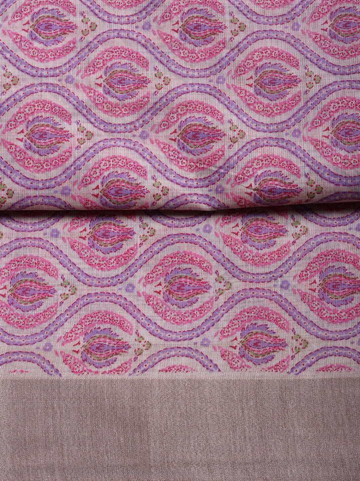 Printed, Chanderi Unstitched Suit With Pant &amp; Dupatta