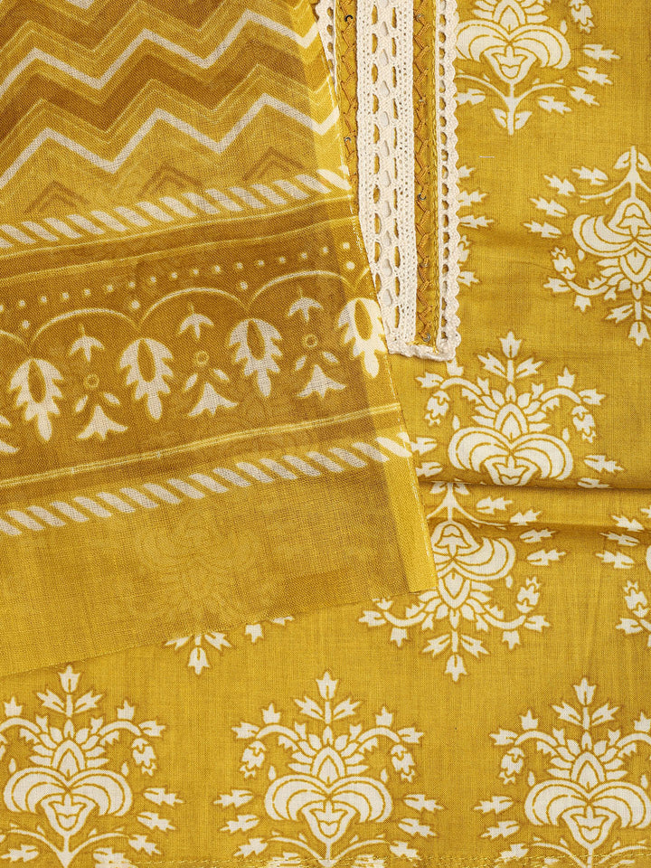 Patch Neck Cotton Blend Unstitched Suit With Dupatta