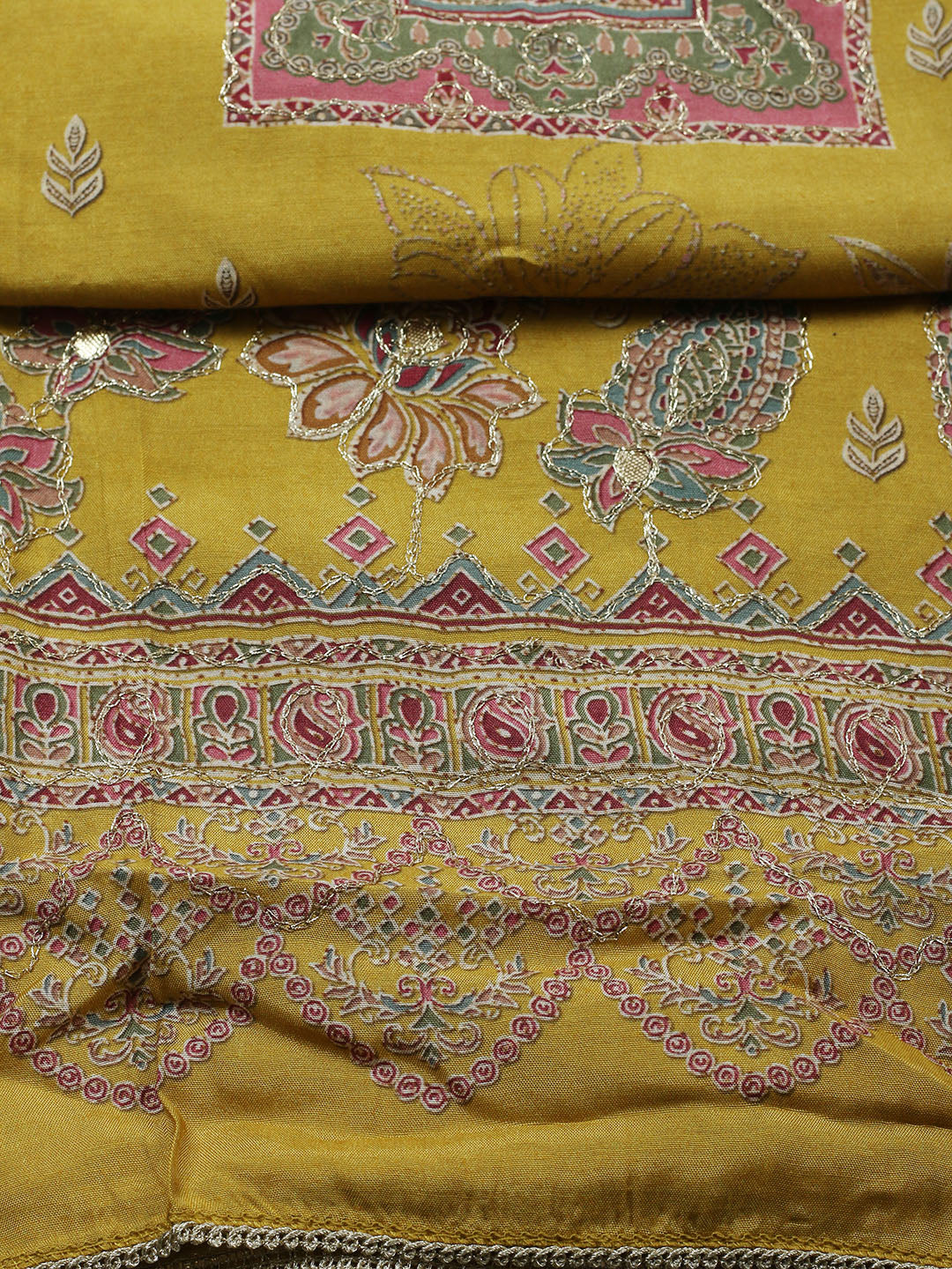 Embroidered Muslin Unstitched Suit With Pant Dupatta