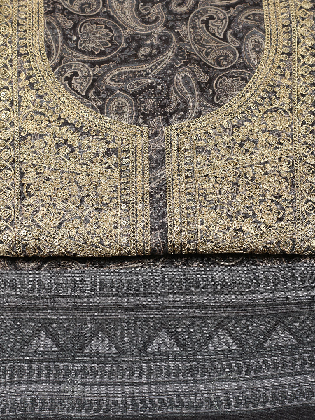 Embroidered Chanderi Unstitched Suit With Pant &amp; Dupatta