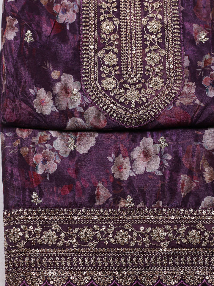Printed Chinon Unstitched Suit With Pant &amp; Dupatta